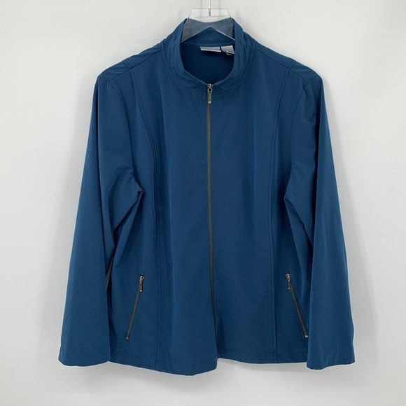 Chicos Zenergy zipper front jacket coat lightweight blue stretch nylon 2 Large - Picture 3 of 5